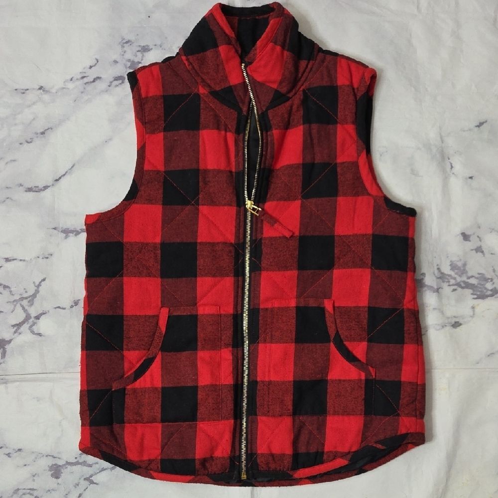 Mud Pie Red and Black Checkered Vest